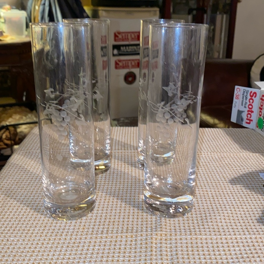 SET OF 4 etched glass vases collectable glassware vintage vase rose bud vase
